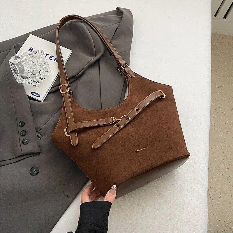 Large Faux Suede Soft Handbags Women's Belt Buckle Style Shoulder Bag Handbags Brown 57_b36fc3d8-d6d1-4197-afaa-402401652962 STYLEINGER