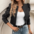 Faux Leather Cropped Jacket Open Front Puff Long Sleeve Women's Outwear 57_b389140e-11b6-4e6b-974f-ca11452730da STYLEINGER