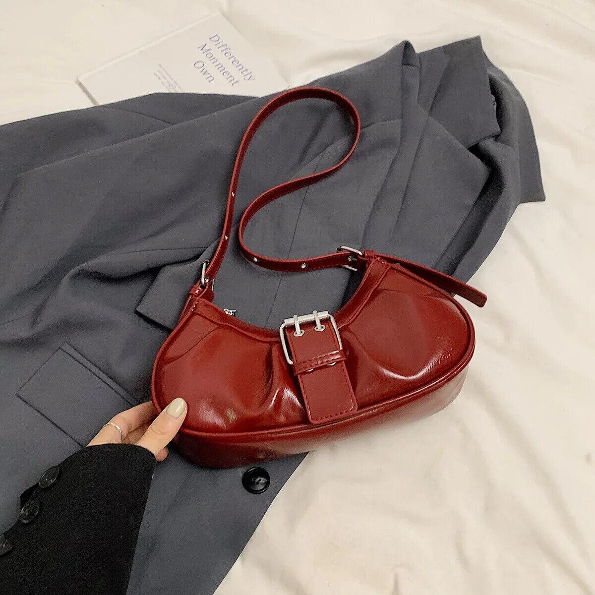Leather Women Underarm Bag Zipper Belt Buckle Design Pleated Small Purses Red 57_b4bbe84a-bfde-40eb-867a-4d252a87c79f STYLEINGER