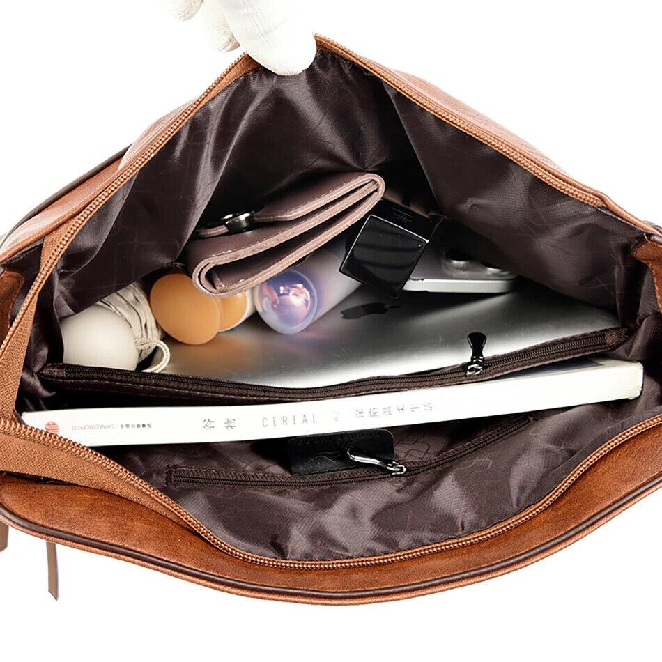 Women's Large Handbag Soft Leather Zipper Pockets Bucket Bags Purses