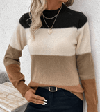 Striped Women Sweater Color Block Mock Neck Long Sleeve Soft Acrylic Pullover 57_b7278df7-f80f-4ba2-b6e3-d69229f656fe STYLEINGER