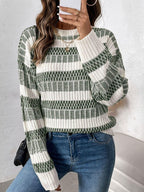 Sweater Contrast Striped Round Neck Long Sleeve Women's Soft Casual Knitwear 57_b7f7daa3-eed5-4a57-9166-1abb777628fa STYLEINGER