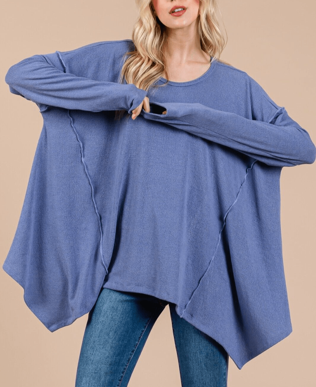 Ces Femme Top Oversized Women Asymmetrical Long Sleeve Dusty Blue Exposed Seams 57_b84d4377-f1a1-4760-a3b7-9947f73256d1 Trendsi