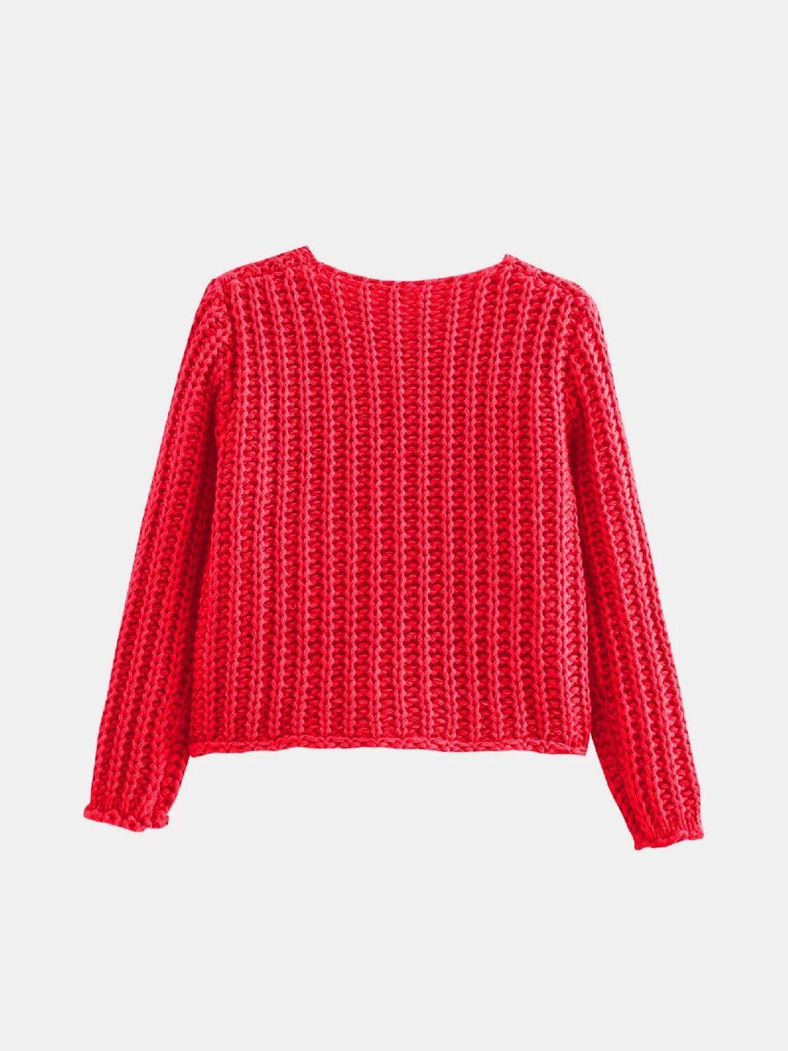 Buttoned Cardigan Women Front Pockets Single Breasted Knit Acrylic Sweater