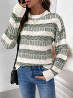 Sweater Contrast Striped Round Neck Long Sleeve Women's Soft Casual Knitwear 57_bb41e4ce-dbd6-42ee-99ea-d0d8f77dddf0 STYLEINGER