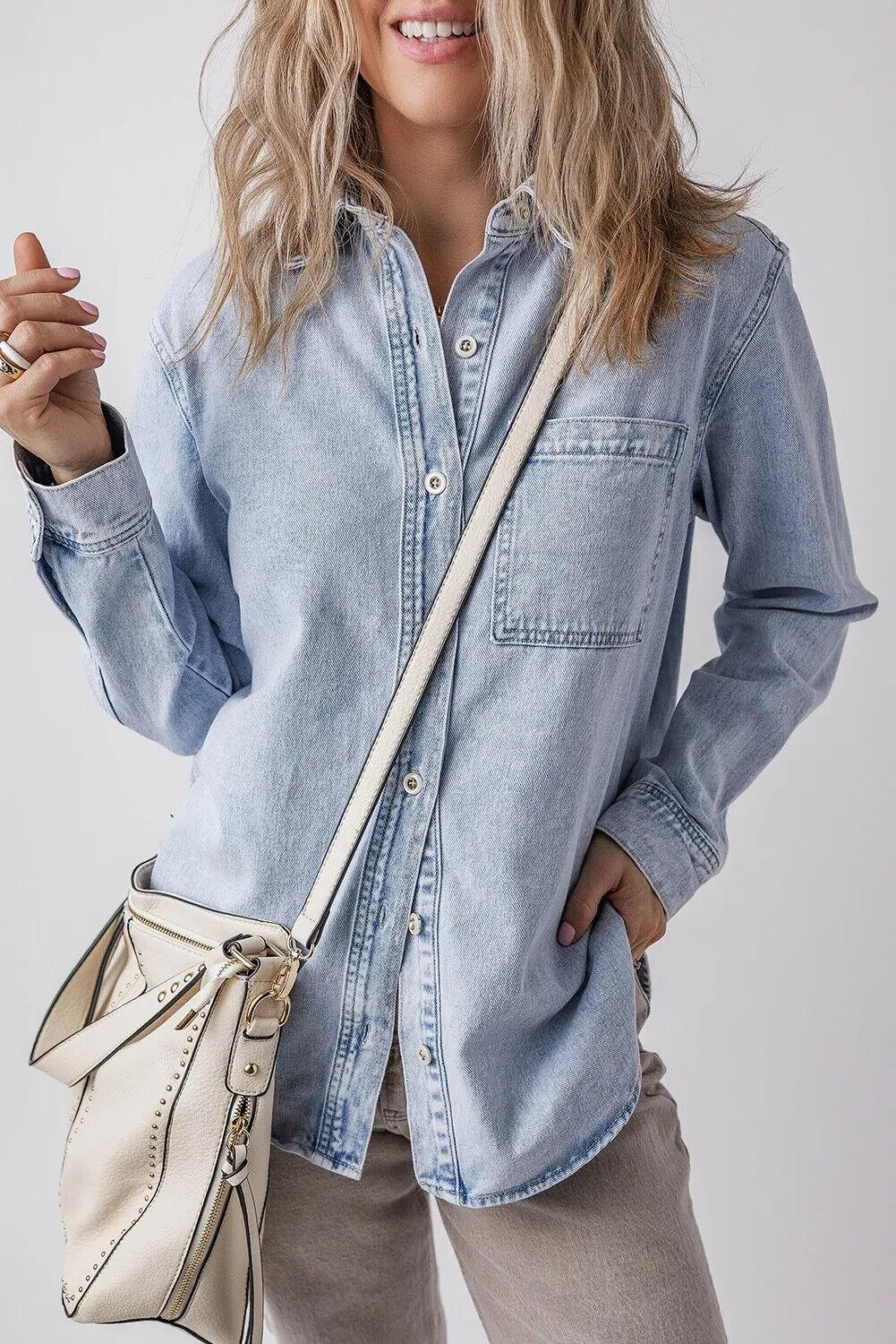 Denim Top Women Pocketed Collared Neck Cotton Long Sleeve Casual Shirt 57_bdd0b067-e924-4ad9-a383-c432a4fbe532 STYLEINGER