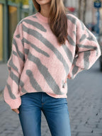 Women Knit Sweater Zebra Contrast Pattern Round Neck Long Sleeve Pullover 57_be590c72-ded6-4c46-bb5e-140f6a7d913b STYLEINGER