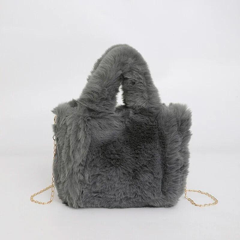 Faux Fur Handbags Women's Small Chain Strap Snap Double Handles Square Crossbody Gray 57_bf8e11ce-1e2f-4f22-9a86-600866a72131 STYLEINGER
