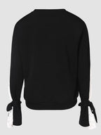 Black Sweatshirt Lace Floral Detail Tied Cuff Long Sleeve Women Fashionable Top 57_c163ae87-677e-4888-b914-b989acd0d1db STYLEINGER
