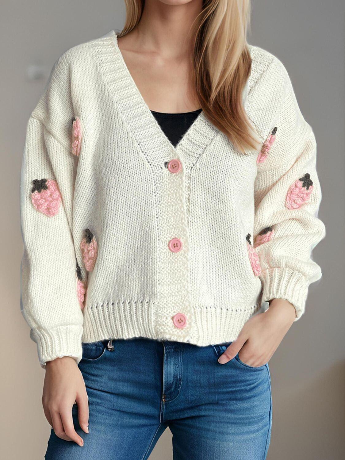 Crochet Cardigan Strawberry Embroidery V-Neck Long Sleeve Women Knitwear 57_c21b56d7-8b7d-44a4-aadc-c61187913192 STYLEINGER