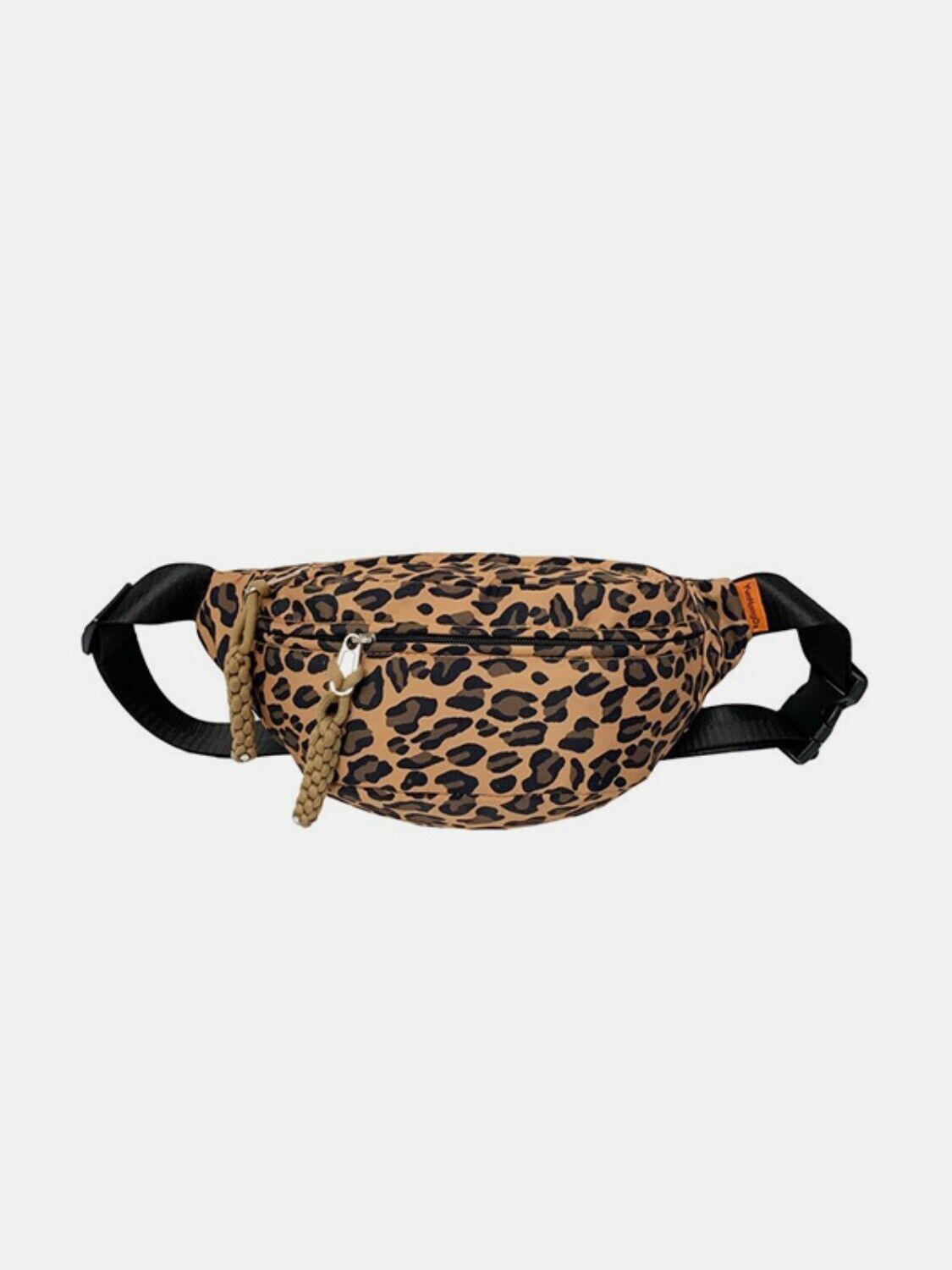 Leopard Nylon Crossbody Bag Women's Medium Nylon Waterproof Zipper Purses