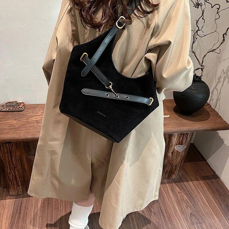 Large Faux Suede Soft Handbags Women's Belt Buckle Style Shoulder Bag Handbags 57_c38589f7-fff7-4a8e-9fd3-87f3681ccddc STYLEINGER