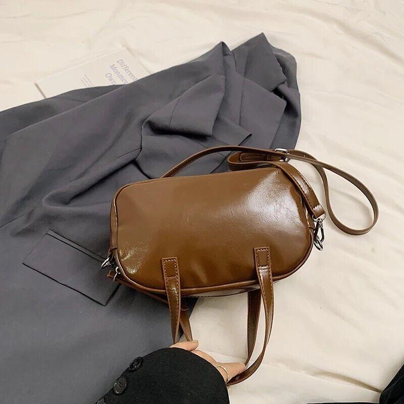 Small Leather Handbags Women Zipper Double Flap Outer Pockets Crossbody Bags