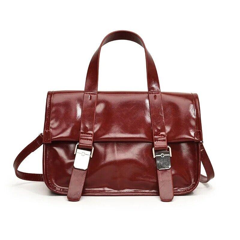 Medium Leather Satchel Bags Flap Push Lock Women's Flap Zipper Crossbody Bags