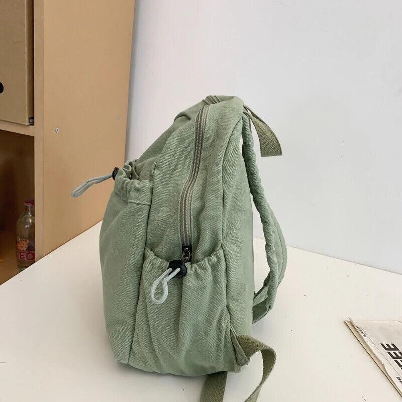 Canvas Backpacks Medium Zipper Drawstring Outer Pocket Casual Shoulder Bags