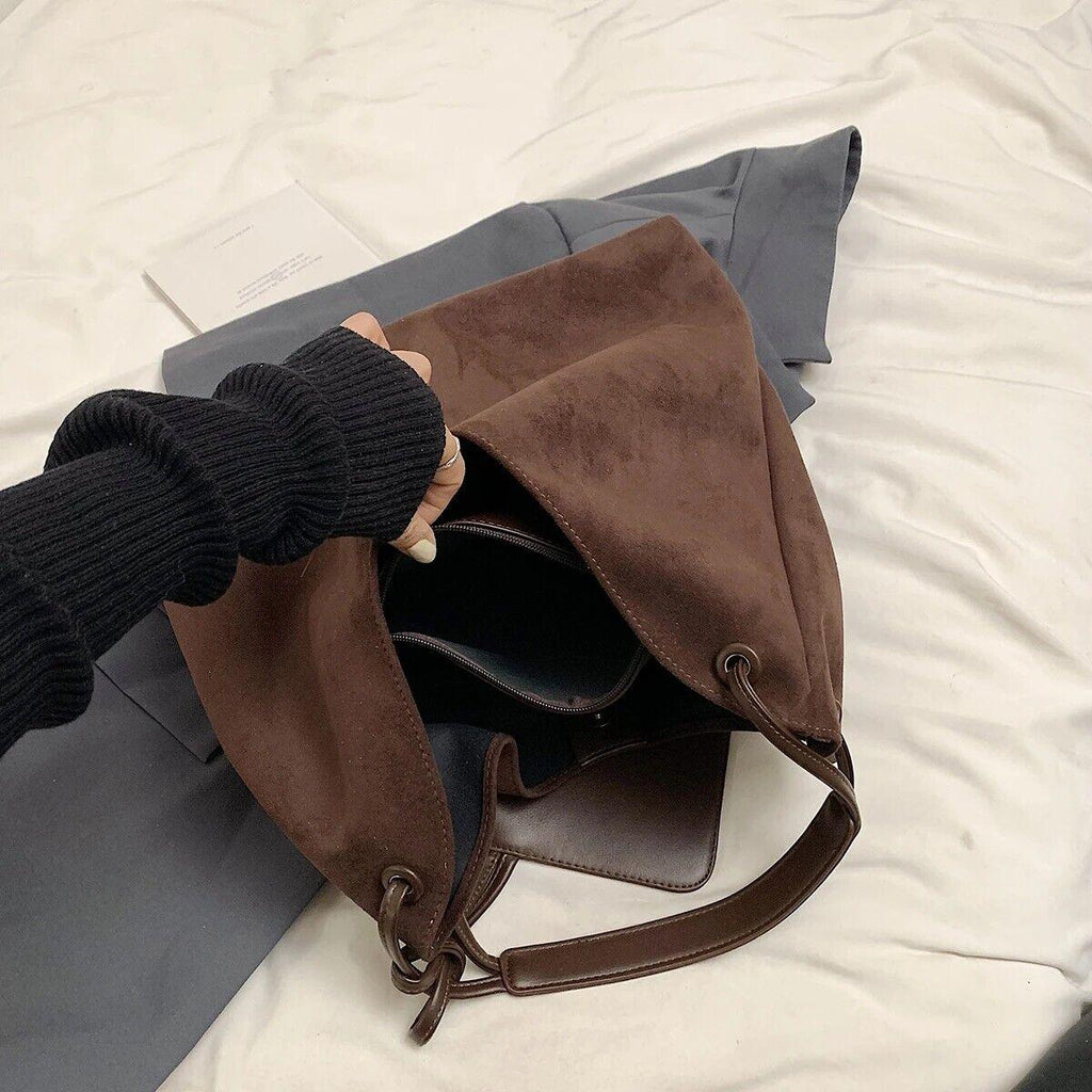 Large Nubuck Leather Hobo Bags Women Snap Soft Handbags with Mini Wallet