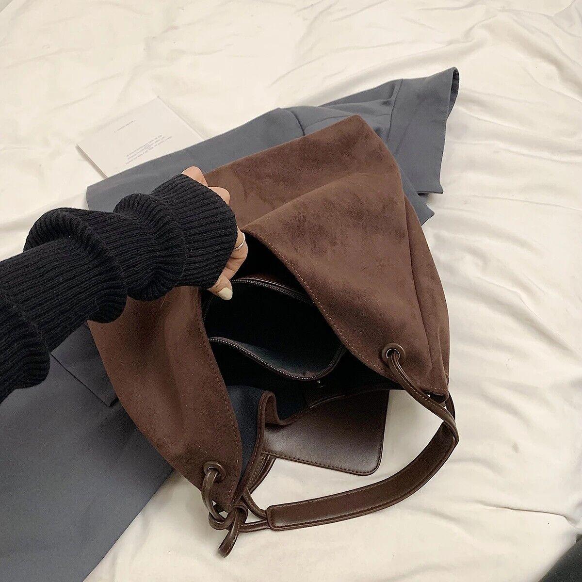 Large Nubuck Leather Hobo Bags Women Snap Soft Handbags with Mini Wallet