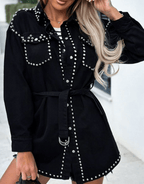 Studded Black Denim Shacket Snap Down Long Sleeve Belted Outwear 57_cb3ac60a-5621-4b0f-bbf5-7e59f168788a STYLEINGER