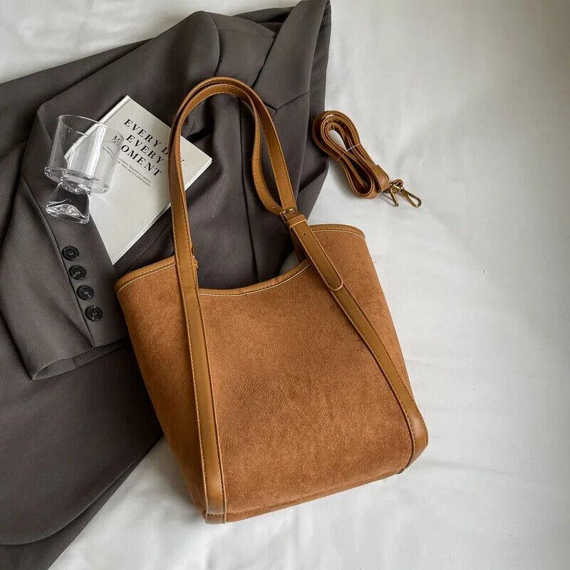 Large Bucket Bags Suede Leather Handbags 2 in 1 Mini Zip Snap Women's Purses Brown 57_cbee687d-fad4-4c3d-825c-46ffec21198c STYLEINGER