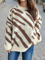 Women Knit Sweater Zebra Contrast Pattern Round Neck Long Sleeve Pullover 57_cd4af0c3-9c09-4df2-833e-79100de25b07 STYLEINGER