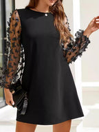Black Mini Dress Butterfly Mesh Long Sleeve Round Neck Semi-sheer 57_cd6dd722-b2e4-47f0-8cd9-6fdea6ba8621 STYLEINGER