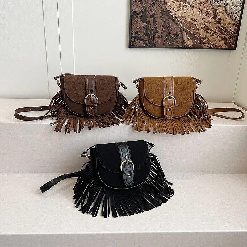 Mini Tassel Saddle Bags Nubuck Leather Flap Belt Buckle Style Women's Crossbody 57_cdac28a0-386b-417b-b25d-f885d54cd0e3 STYLEINGER