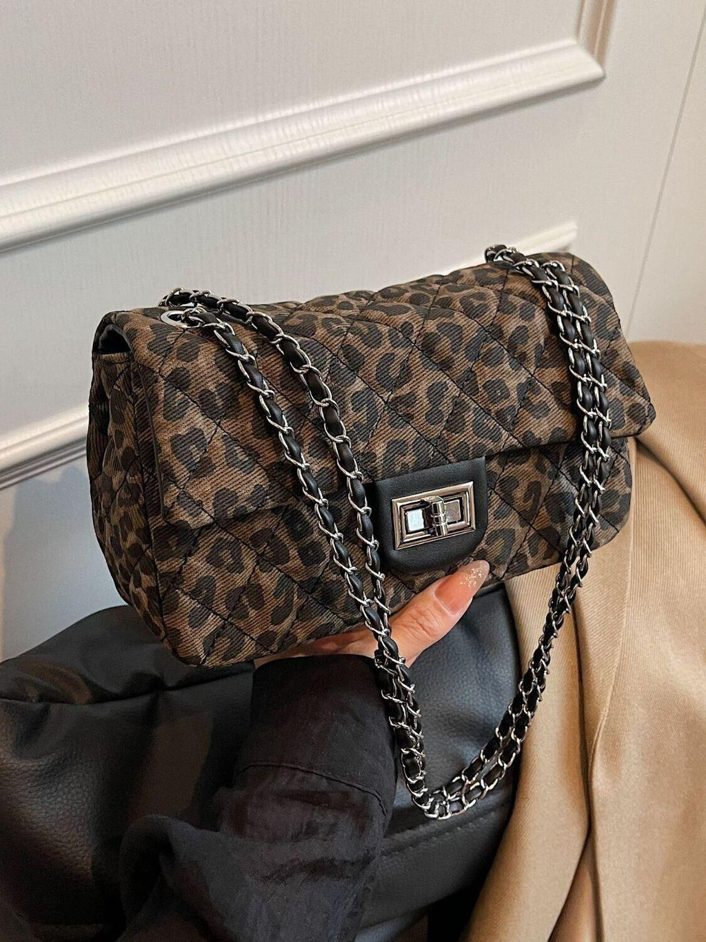 Leopard Quilted Plaid Shoulder Bag Chain Strap Flap Twist Turn Lock Women Purses Leopard Fabric 57_cedfec4d-beae-4fba-a886-743b3e0f9881 STYLEINGER