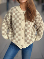 Checkered Cardigan Oversized Women Single Breasted Round Neck Soft One Size Taupe One Size 57_cef8fcee-b4ff-4320-91e6-645545bd2e59 STYLEINGER