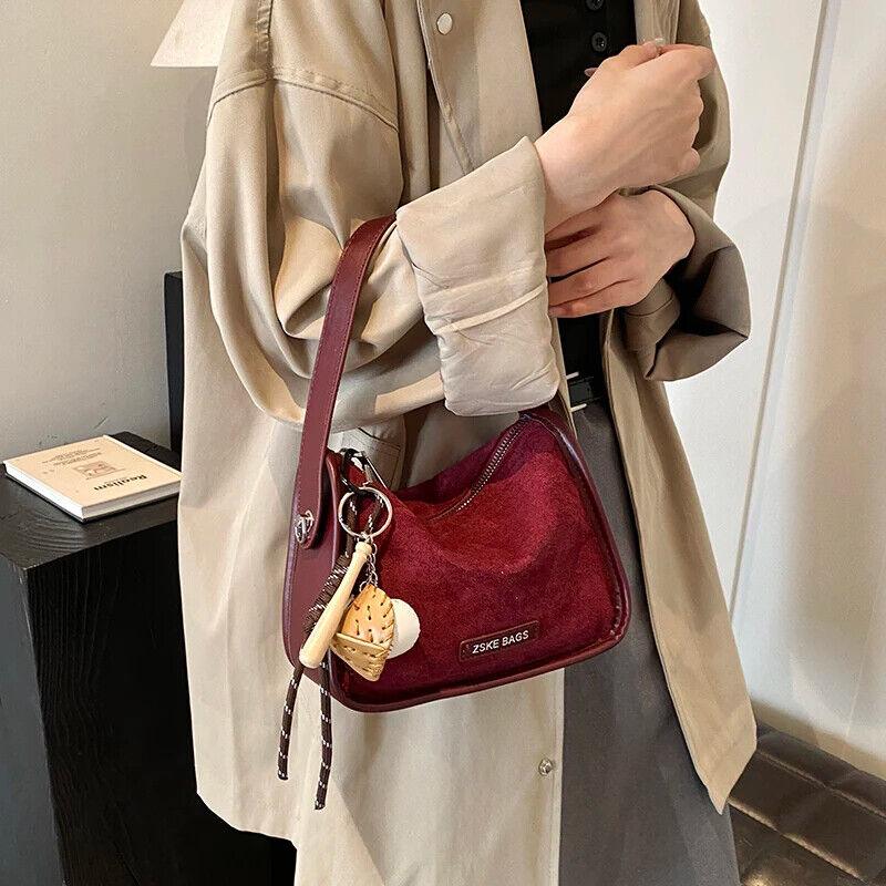 Nubuck Leather Women Crossbody Bags Mini Zipper Tassel Accessories Short Handle