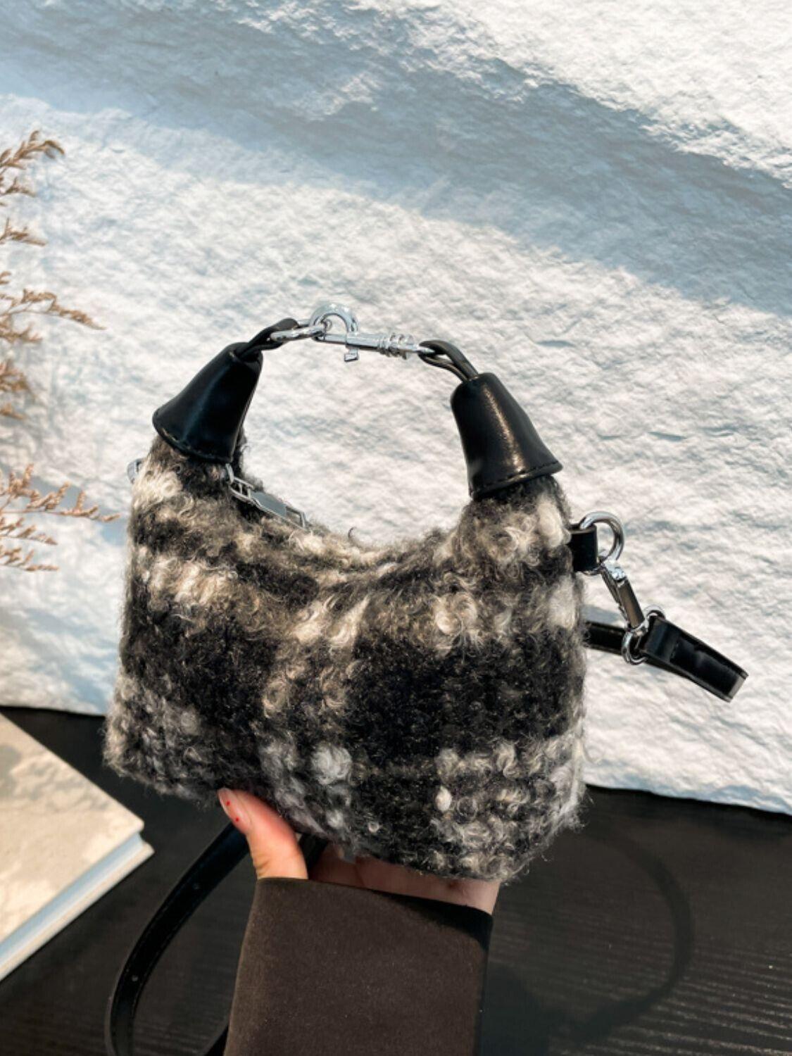 Mini Plaid Handbag Fuzzy Polyester Lock Handle Zipper Crossbody 57_d0603e1d-5810-4a67-a486-a2555bcfc9c4 STYLEINGER