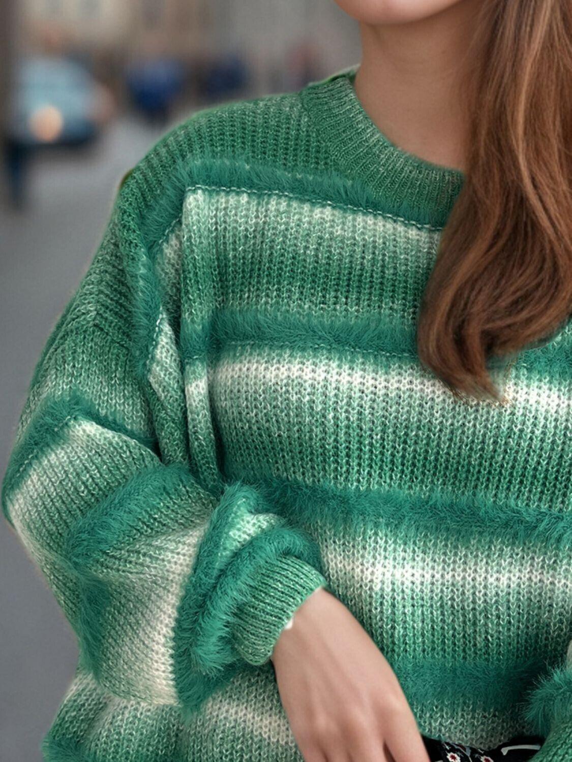 Women Gradient Striped Sweater Round Neck Long Sleeve Soft Pullover One Size 57_d33b8706-b77a-4774-8774-54dad1febc6d STYLEINGER