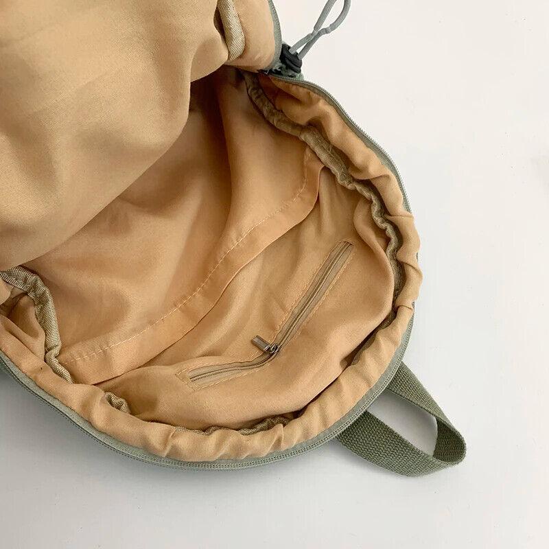 Canvas Backpacks Medium Zipper Drawstring Outer Pocket Casual Shoulder Bags