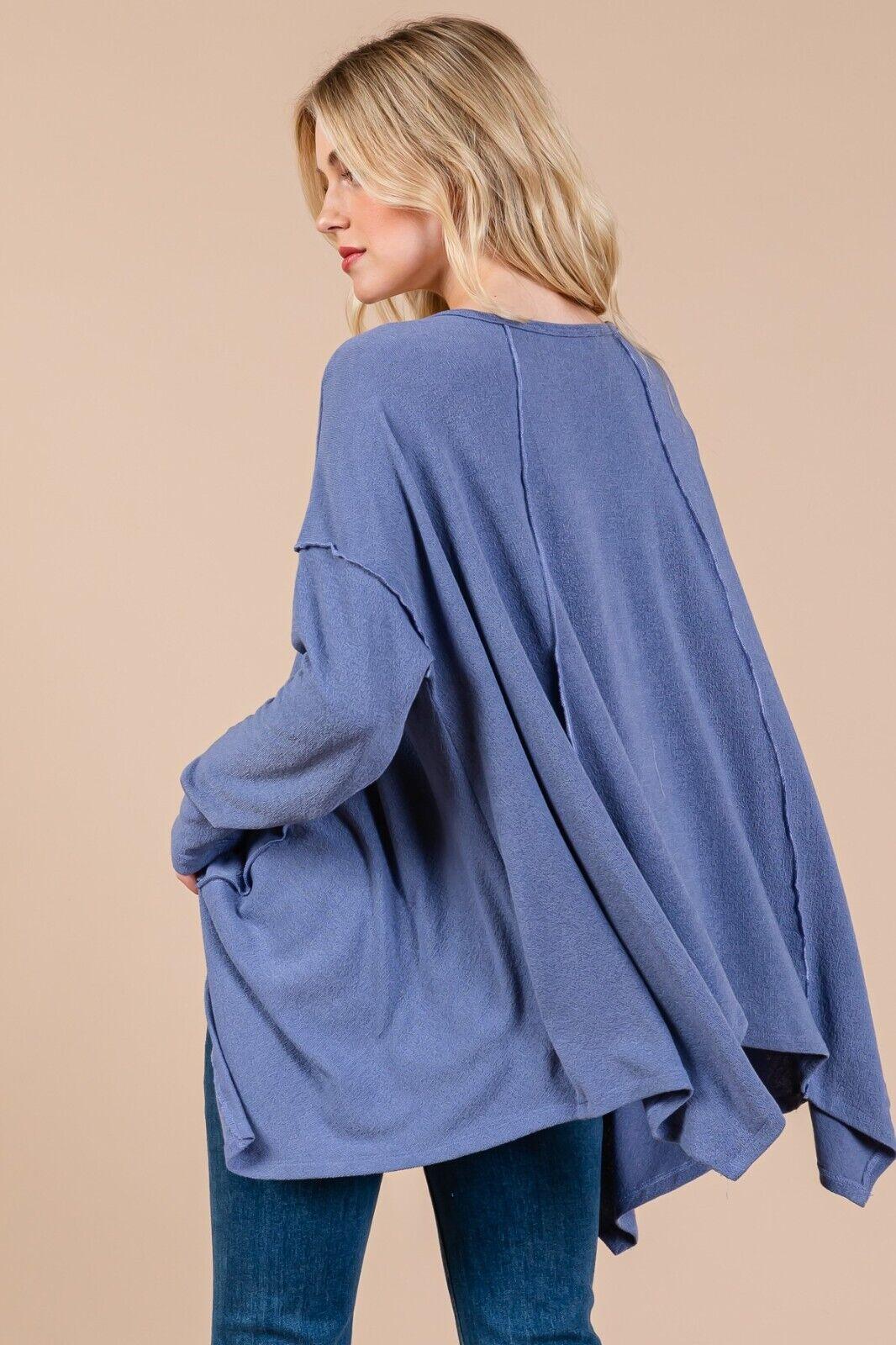 Ces Femme Top Oversized Women Asymmetrical Long Sleeve Dusty Blue Exposed Seams 57_d4eae9f2-2895-4de8-b159-3e0e4ea9cec4 Trendsi