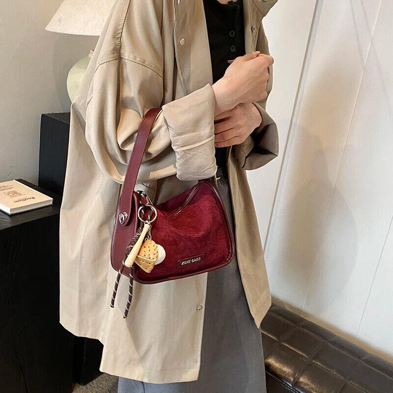 Nubuck Leather Women Crossbody Bags Mini Zipper Tassel Accessories Short Handle