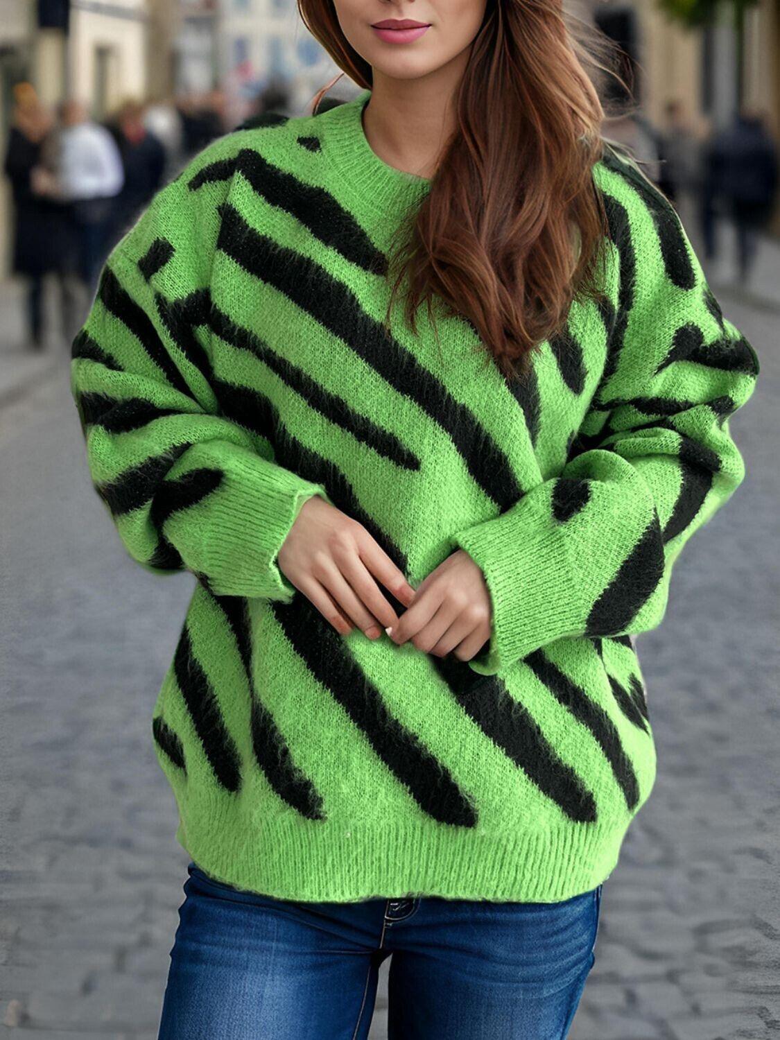 Women Knit Sweater Zebra Contrast Pattern Round Neck Long Sleeve Pullover 57_d7ca5813-8ec2-49c9-bf63-045095954687 STYLEINGER
