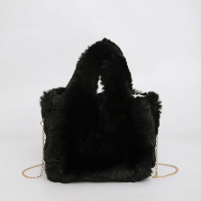 Faux Fur Handbags Women's Small Chain Strap Snap Double Handles Square Crossbody Black 57_d81347a6-1971-4757-880a-ef45186d4f2e STYLEINGER