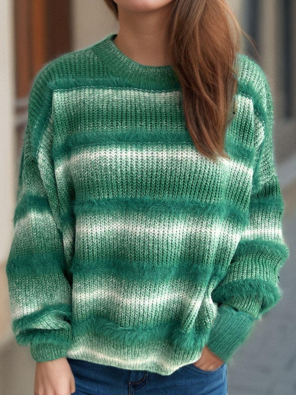 Women Gradient Striped Sweater Round Neck Long Sleeve Soft Pullover One Size Turquoise One Size 57_d824a32a-d9eb-408d-ad52-838f7013ec58 STYLEINGER