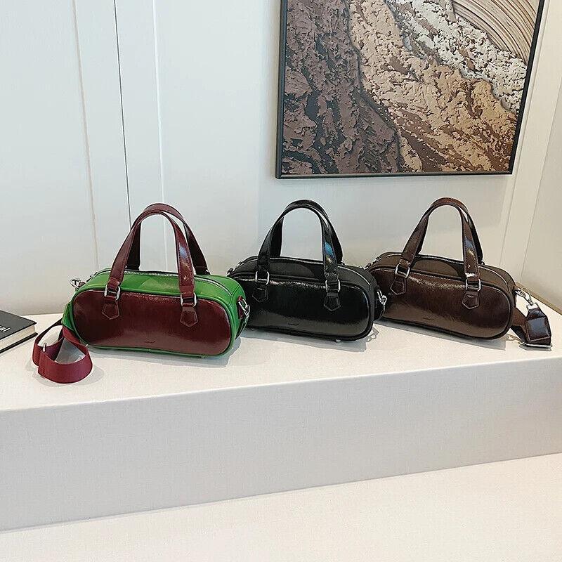 Small Crossbody Bags Contrast Color Leather Short Double Handles Zip Purses