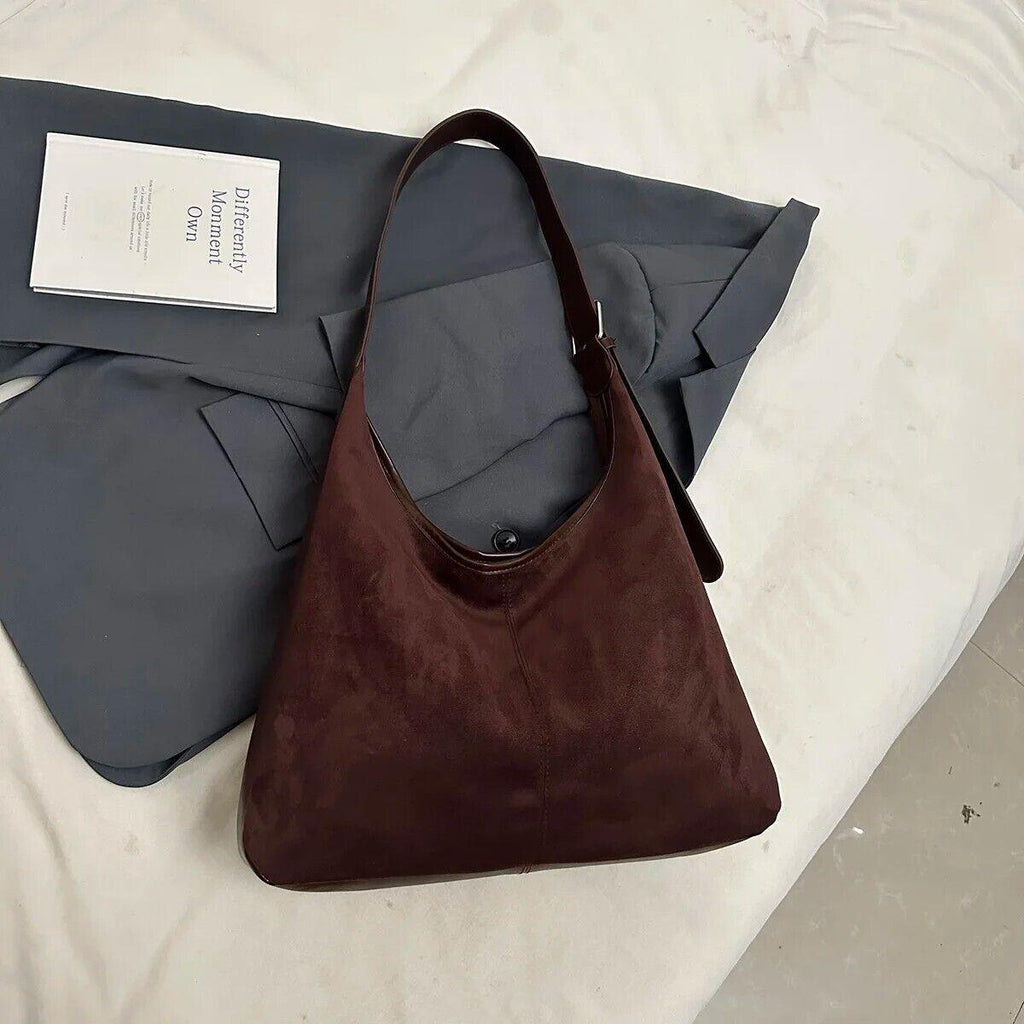 Large Faux Suede Soft Handbags Women's Adjustable Shoulder Strap Snap Handbags Dark Brown 57_da086d3c-85e5-4dde-b67a-9baf9950d91c STYLEINGER