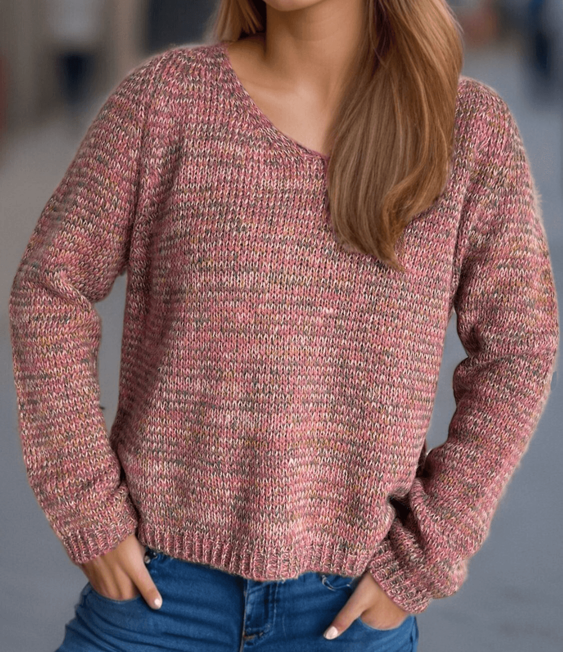 Women Heathered Colorful Sweater V-Neck Long Sleeve Basic Style Pullover 57_dc849cef-b55a-4844-a778-53a8a835ea01 STYLEINGER