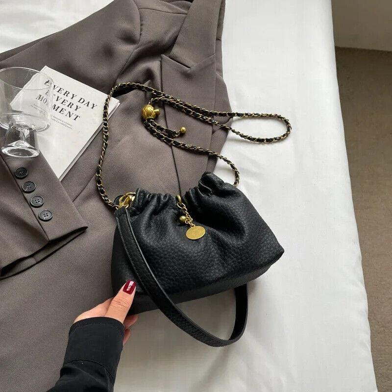Mini Bucket Drawstring Bags Chain Strap Tassel Women's Soft Leather Crossbody Black 57_df661e42-303c-4bc6-9db0-ce130f5fac50 STYLEINGER