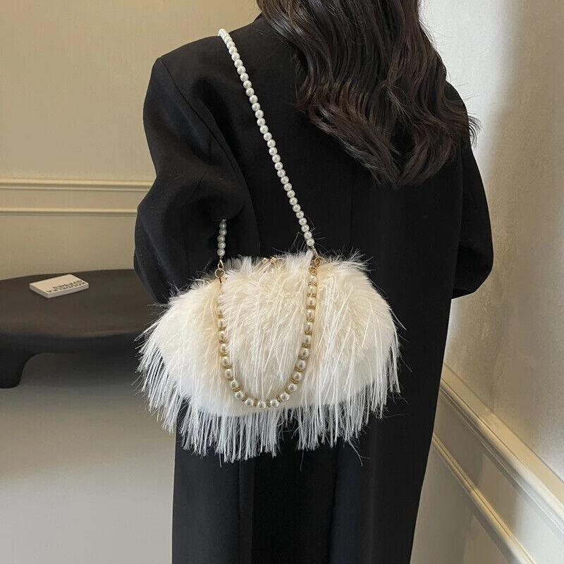 Faux Fur Crossbody Women's Small Kiss Lock Clutch Pearl Strap Tassel Purses 57_e08f632b-edcd-43a6-bc67-7c6d20789092 STYLEINGER