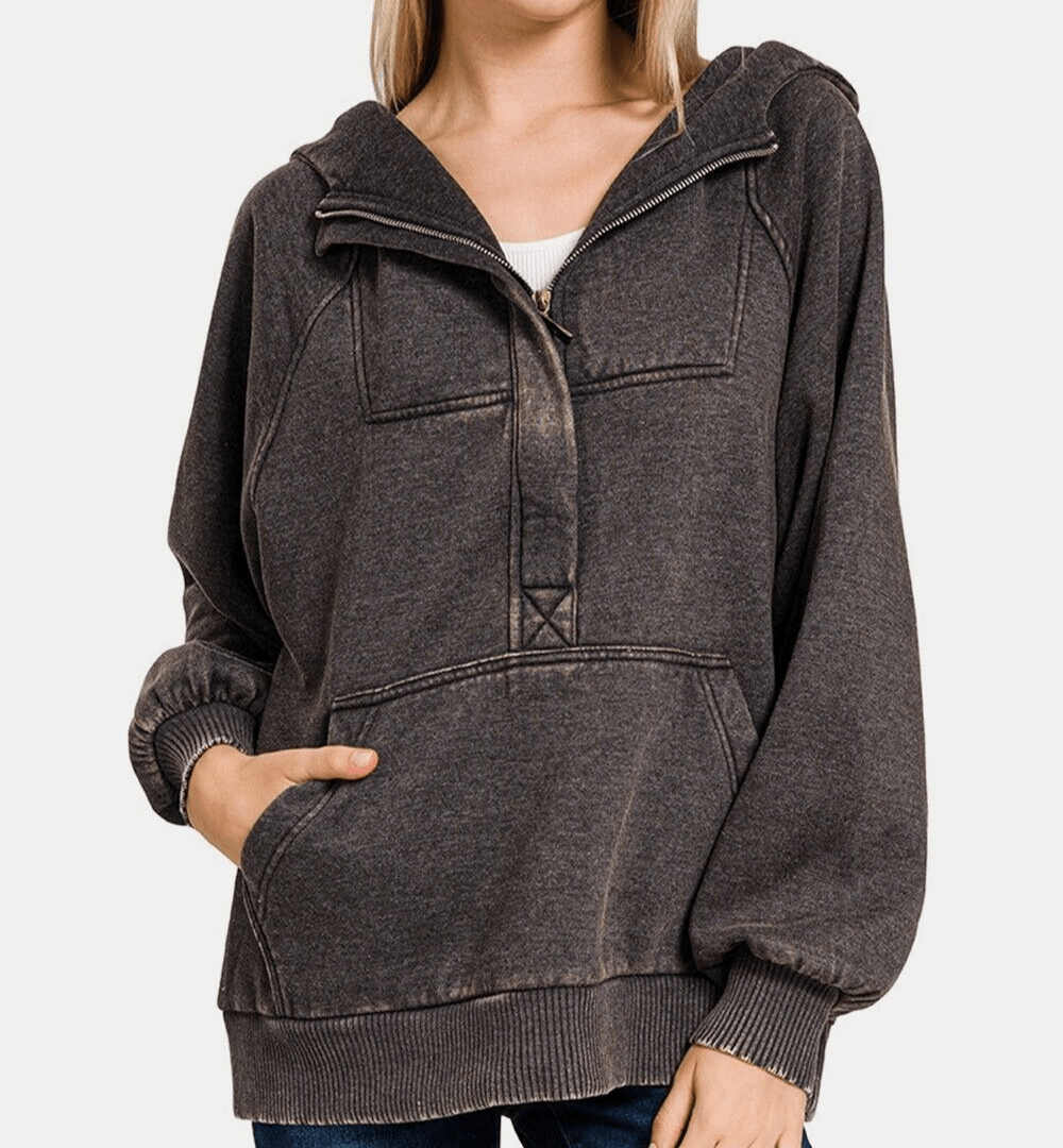 Zenana Hoodie Acid Wash Ash Black Fleece Kangaroo Pocketed Hooded Sweatshirt 57_e22d5404-9382-4914-91ea-ebb6bc7b5102 Trendsi