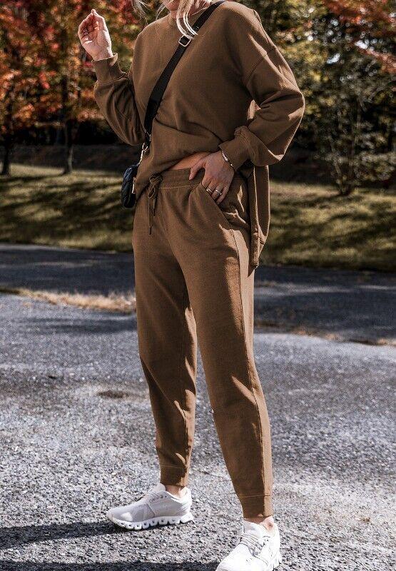 Outfit Set Women Cotton Blend Casual Round Neck Side Slit Sweatshirt and Pant 57_e2a2a480-a899-4043-9318-1f48e1e2717f STYLEINGER