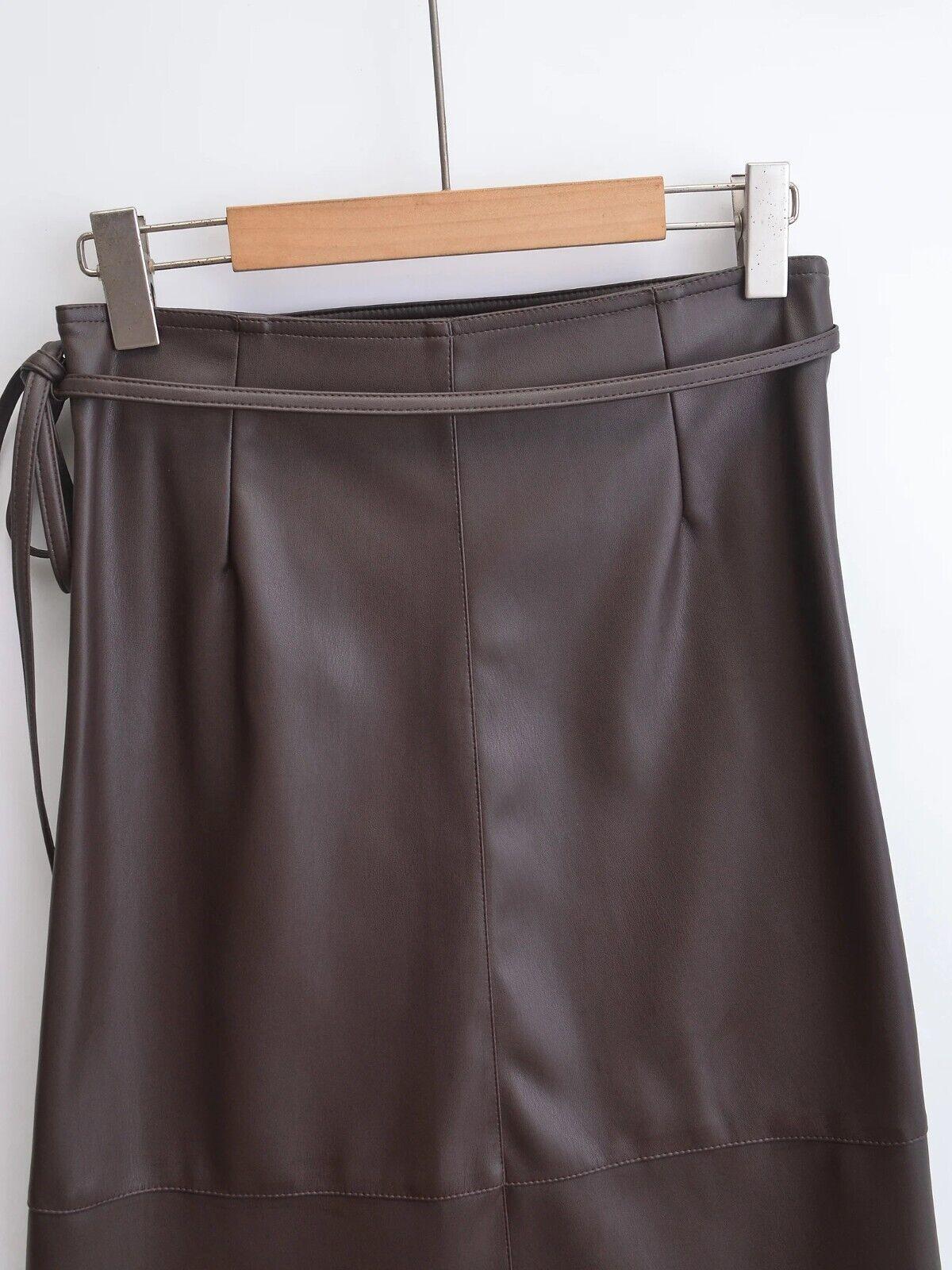 Midi Skirt Women's Faux Leather Lace-up Side A-Line High Waist Wrap Belt Tie 57_e313e198-7794-463e-ab98-ef358e6ddf43 STYLEINGER