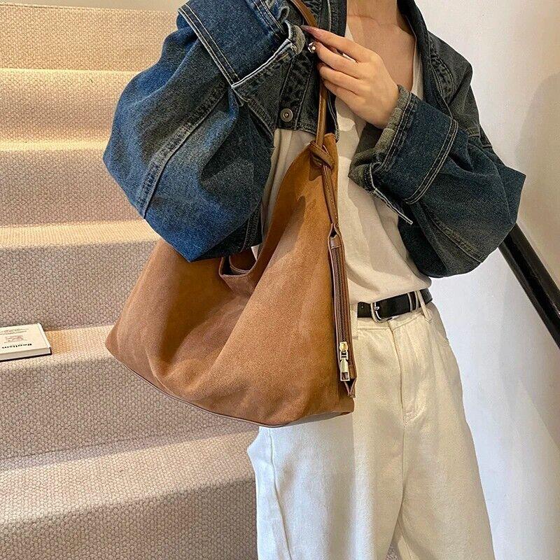 Large Nubuck Leather Hobo Bags Women Snap Soft Handbags with Mini Wallet