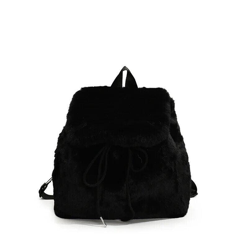 Faux Fur Small Leopard Backpacks Women's Flap Drawstring Soft Solid Shoulder Bag