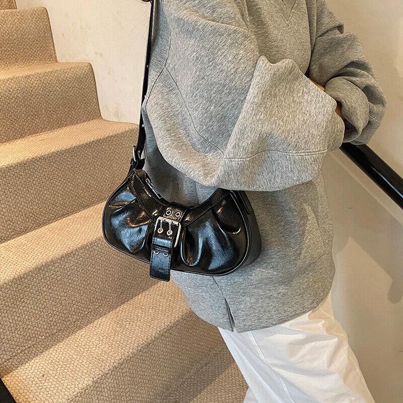 Leather Women Underarm Bag Zipper Belt Buckle Design Pleated Small Purses 57_ebeca1a1-aeaa-4182-8523-95c36c5652ce STYLEINGER