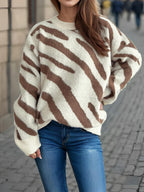 Women Knit Sweater Zebra Contrast Pattern Round Neck Long Sleeve Pullover 57_ec01d165-799a-494e-b263-e8f0c0851f66 STYLEINGER