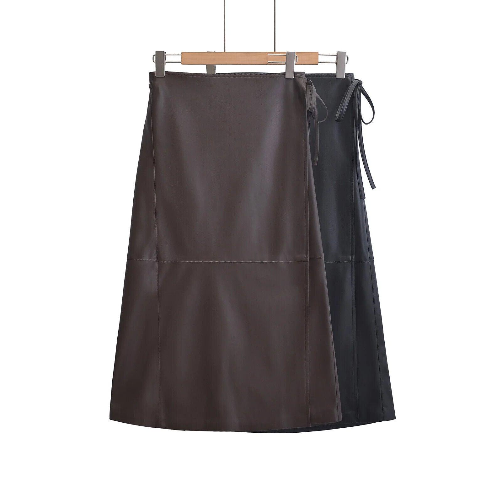 Midi Skirt Women's Faux Leather Lace-up Side A-Line High Waist Wrap Belt Tie 57_eeb61c6e-a7d1-4d09-9d8f-7fcb54bb6de5 STYLEINGER